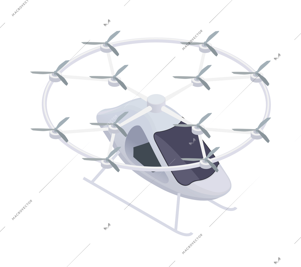 Passenger drone flying taxi isometric icon on white background 3d vector illustration