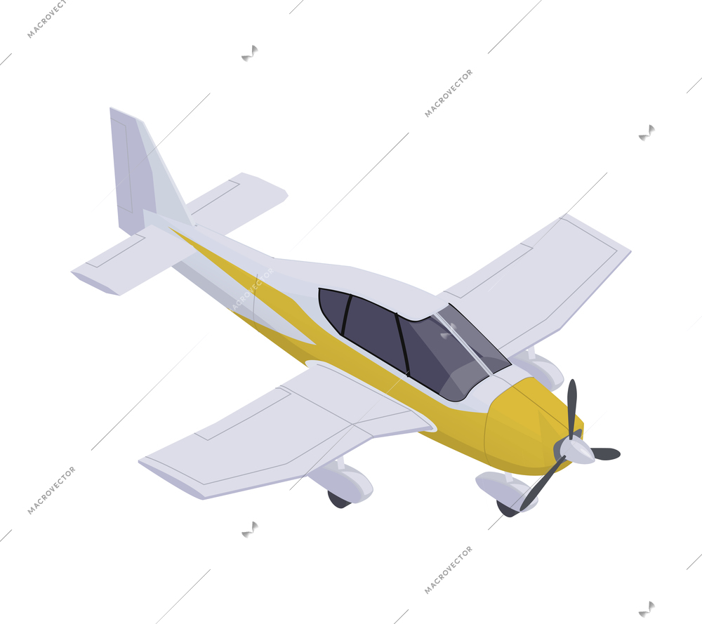 Small private airplane with propeller in isometric style vector illustration