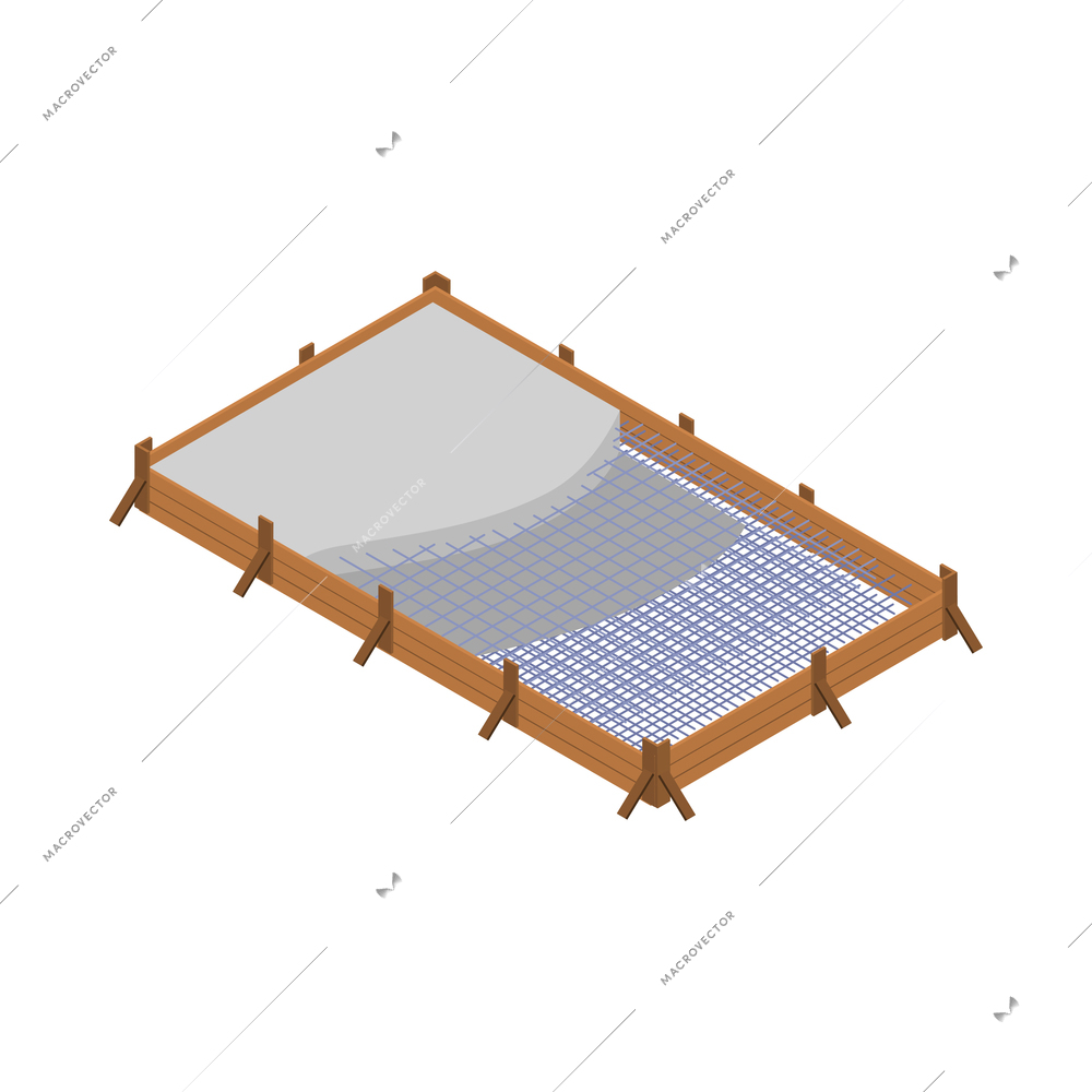 Concrete cement production isometric icon with reinforcing mat 3d vector illustration