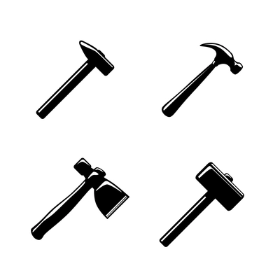 Hammer black icons set isolated vector illustration