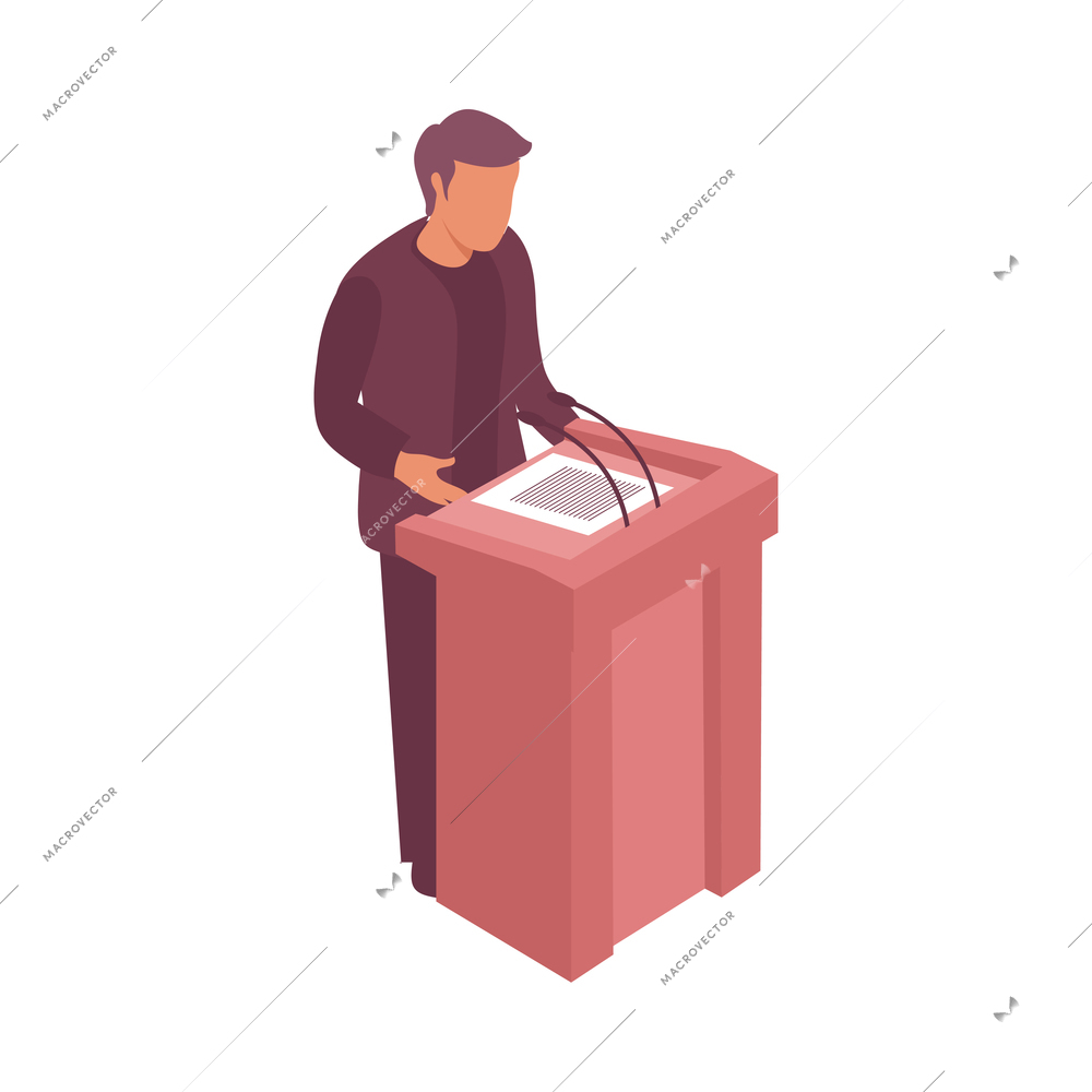 Man giving speech in courtroom isometric icon on white background 3d vector illustration