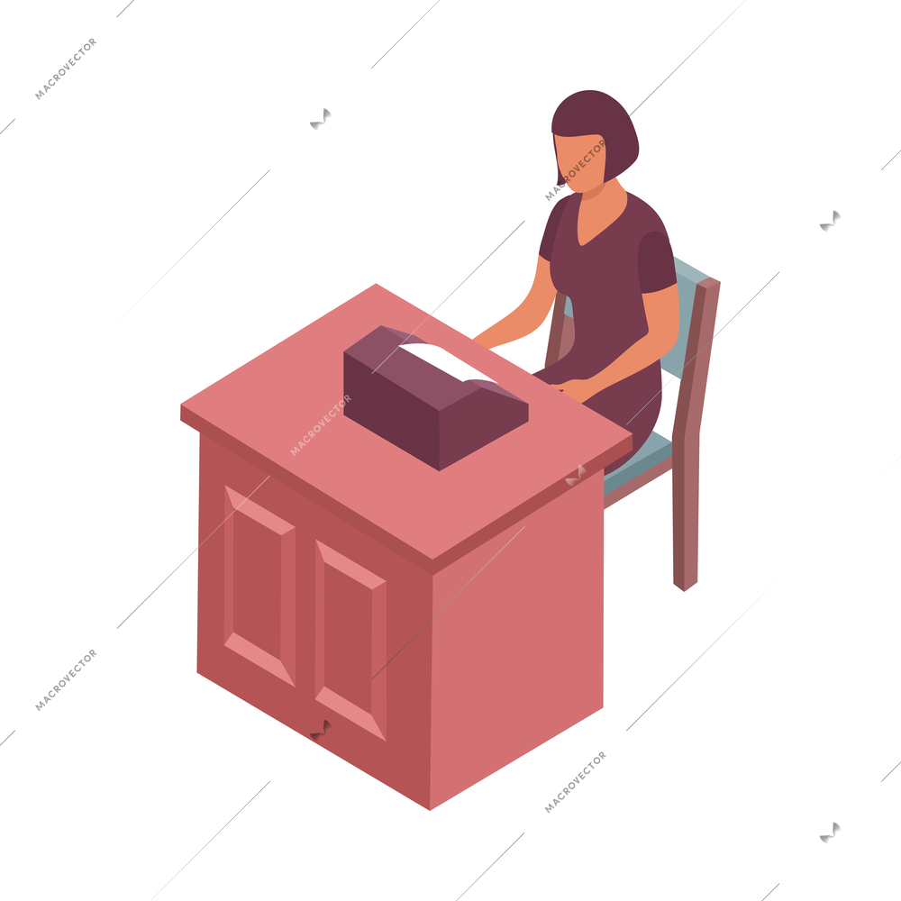 Female character of court clerk at work in courtroom isometric icon vector illustration