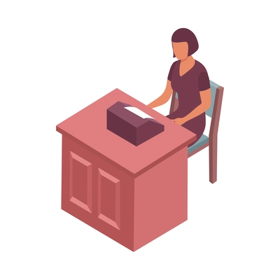 Female character of court clerk at work in courtroom isometric icon vector illustration