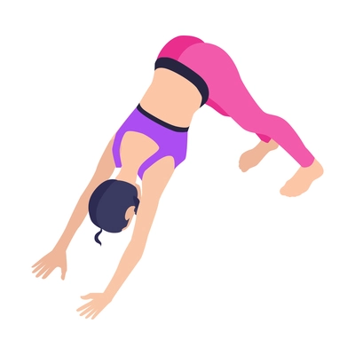 Woman practicing downward dog yoga pose isometric icon vector illustration