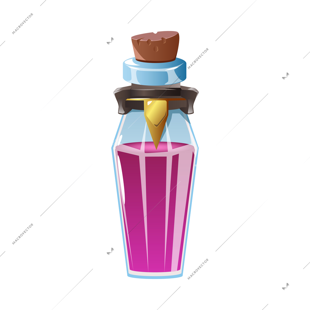 Realistic icon with colored magic potion in glass bottle vector illustration