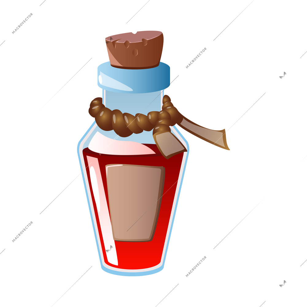 Realistic icon with glass bottle of red magic potion or poison vector illustration