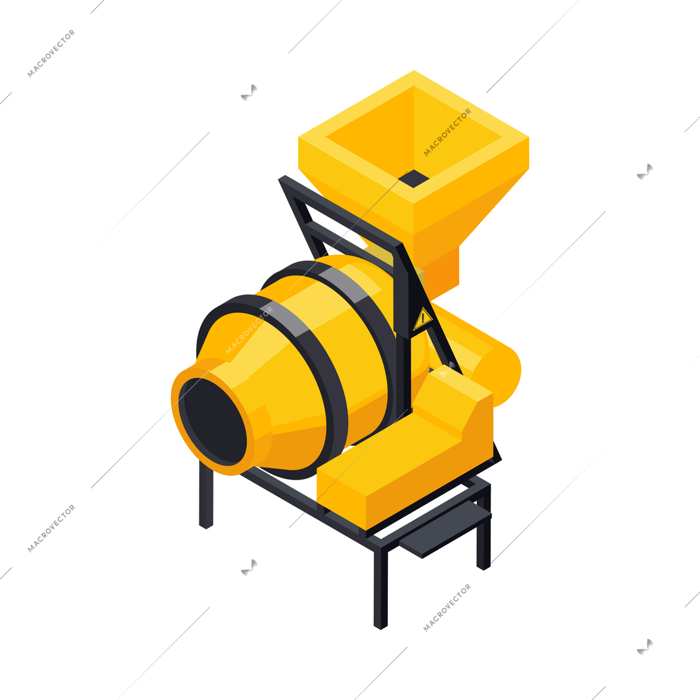 Concrete cement production icon with isometric yellow factory equipment mixer 3d vector illustration