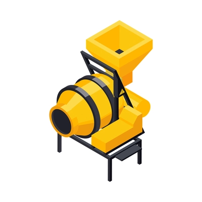 Concrete cement production icon with isometric yellow factory equipment mixer 3d vector illustration