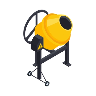 Concrete cement production isometric icon with 3d yellow mixer vector illustration