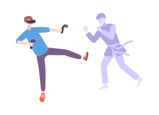 Man playing fighing game in virtual reality glasses flat icon vector illustration