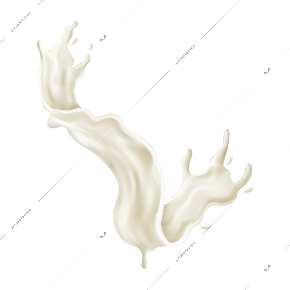 Milk splash and drops on white background realistic vector illustration