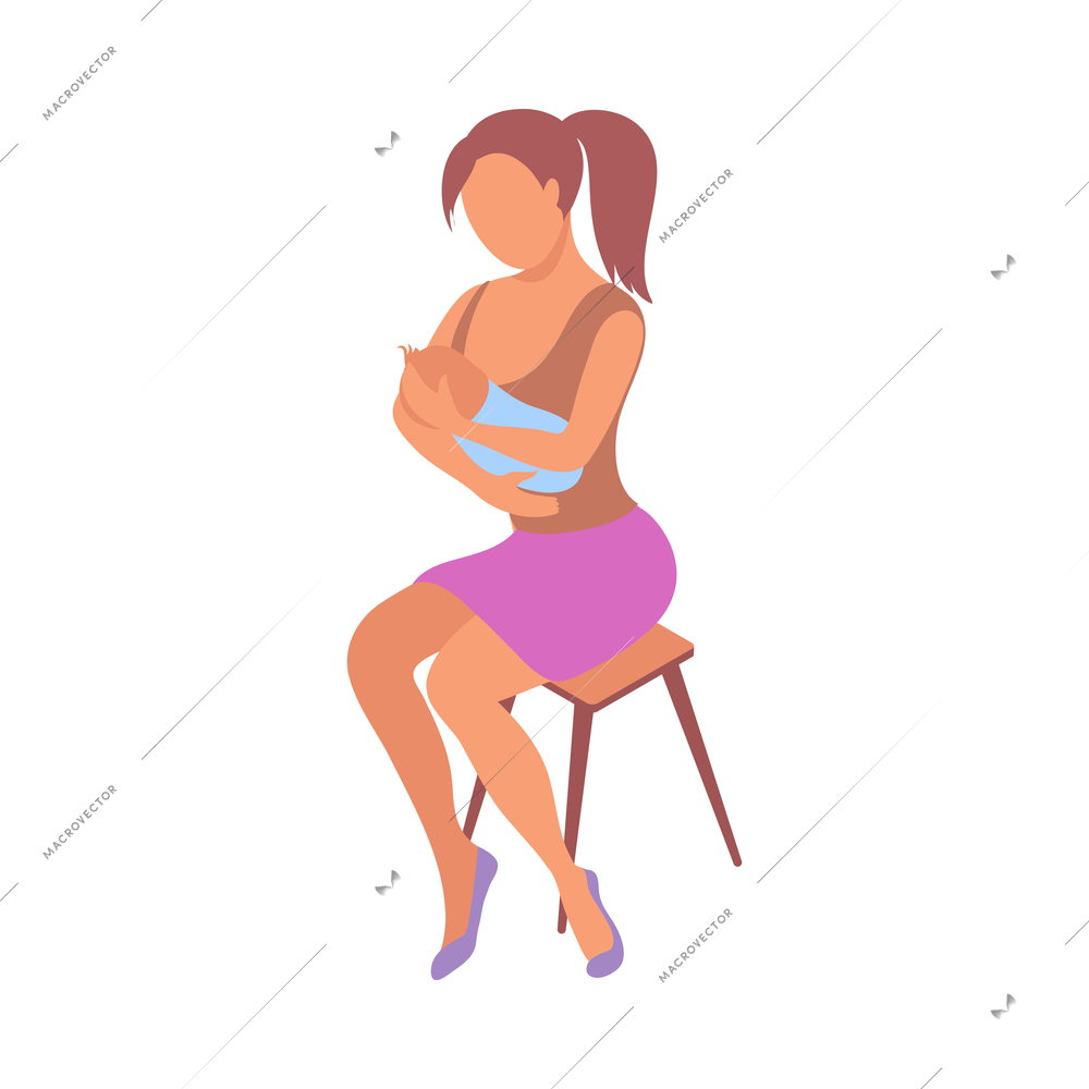 Isometric icon with young woman breastfeeding newborn baby vector illustration