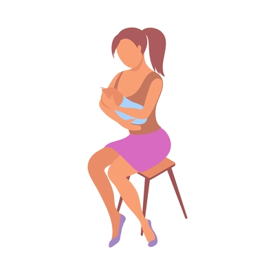 Isometric icon with young woman breastfeeding newborn baby vector illustration