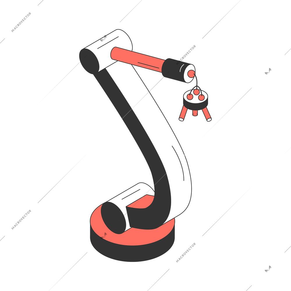 Smart automated industrial robotic arm on white background 3d isometric vector illustration