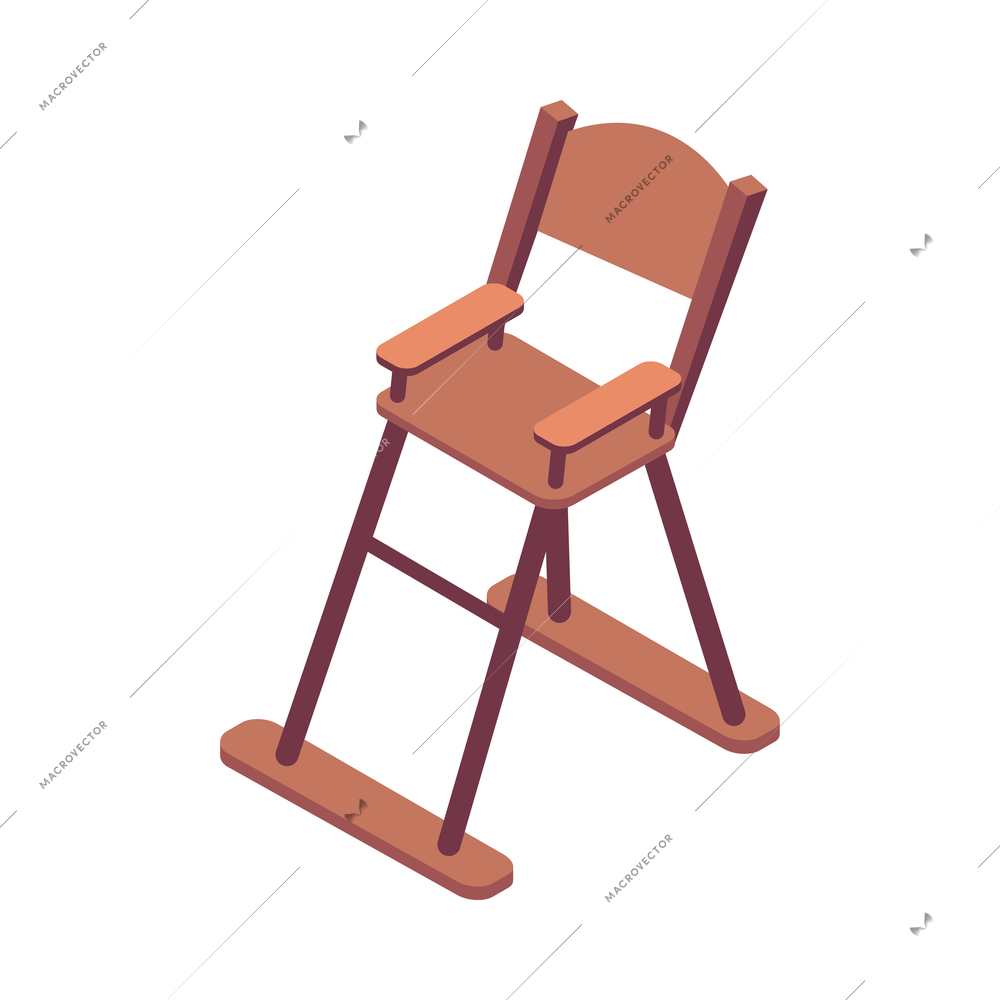 Wooden high chair for baby feeding isometric icon vector illustration