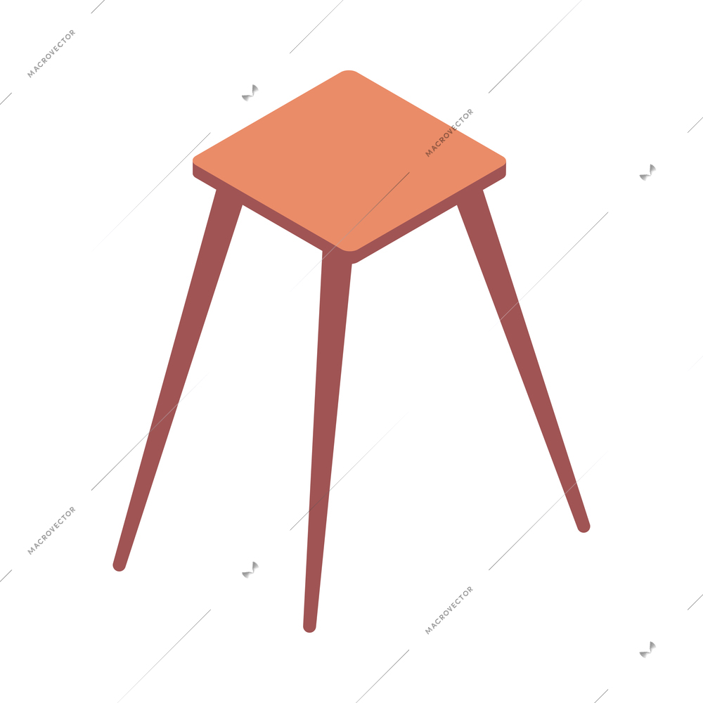 Wooden stool isometric icon on white background vector illustration