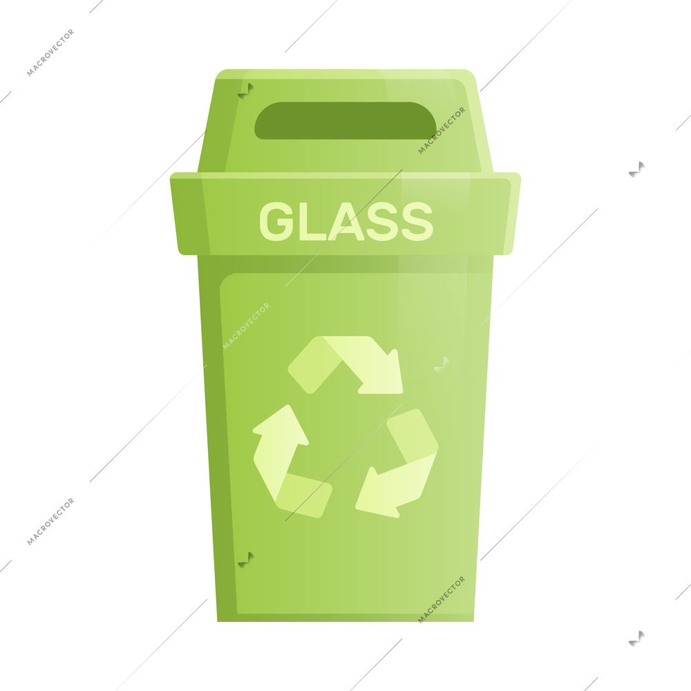 Flat green garbage container for glass waste vector illustration