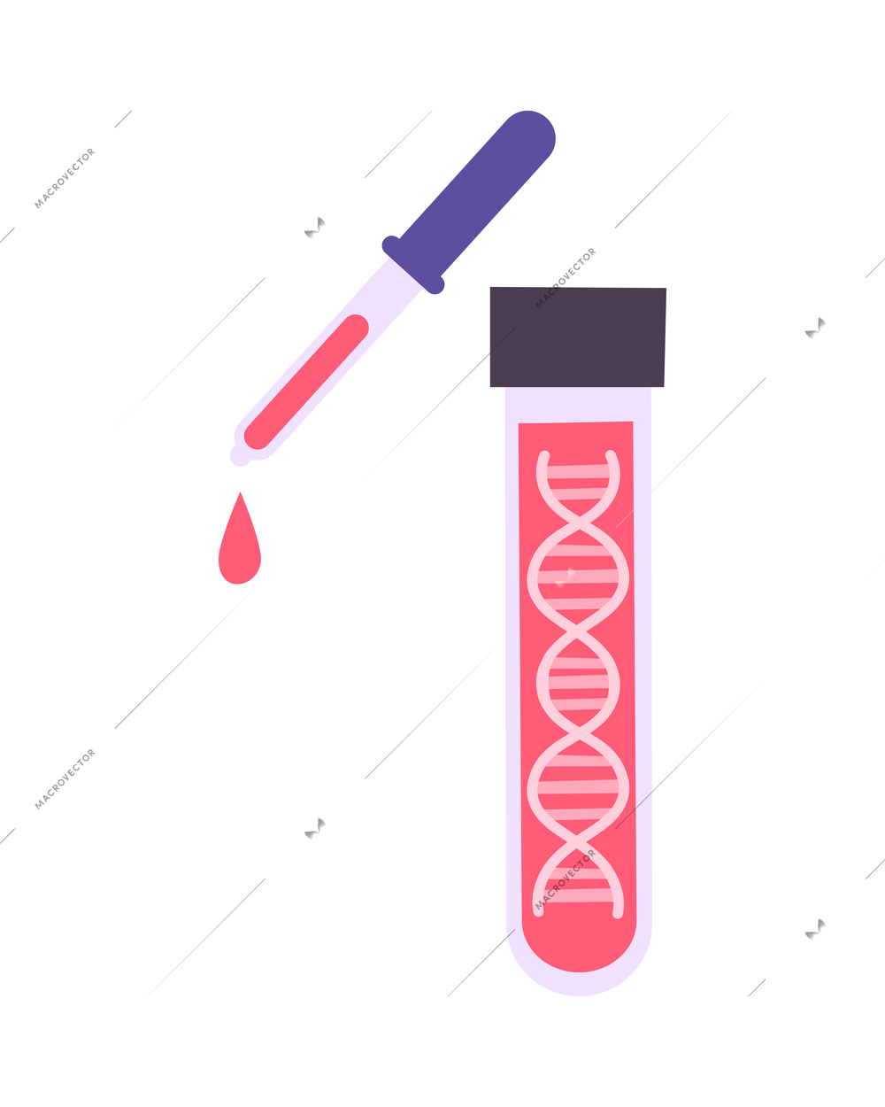 Laboratory tube with blood sample dropper dna test flat icon on white background isolated vector illustration