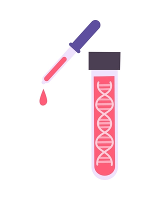 Laboratory tube with blood sample dropper dna test flat icon on white background isolated vector illustration