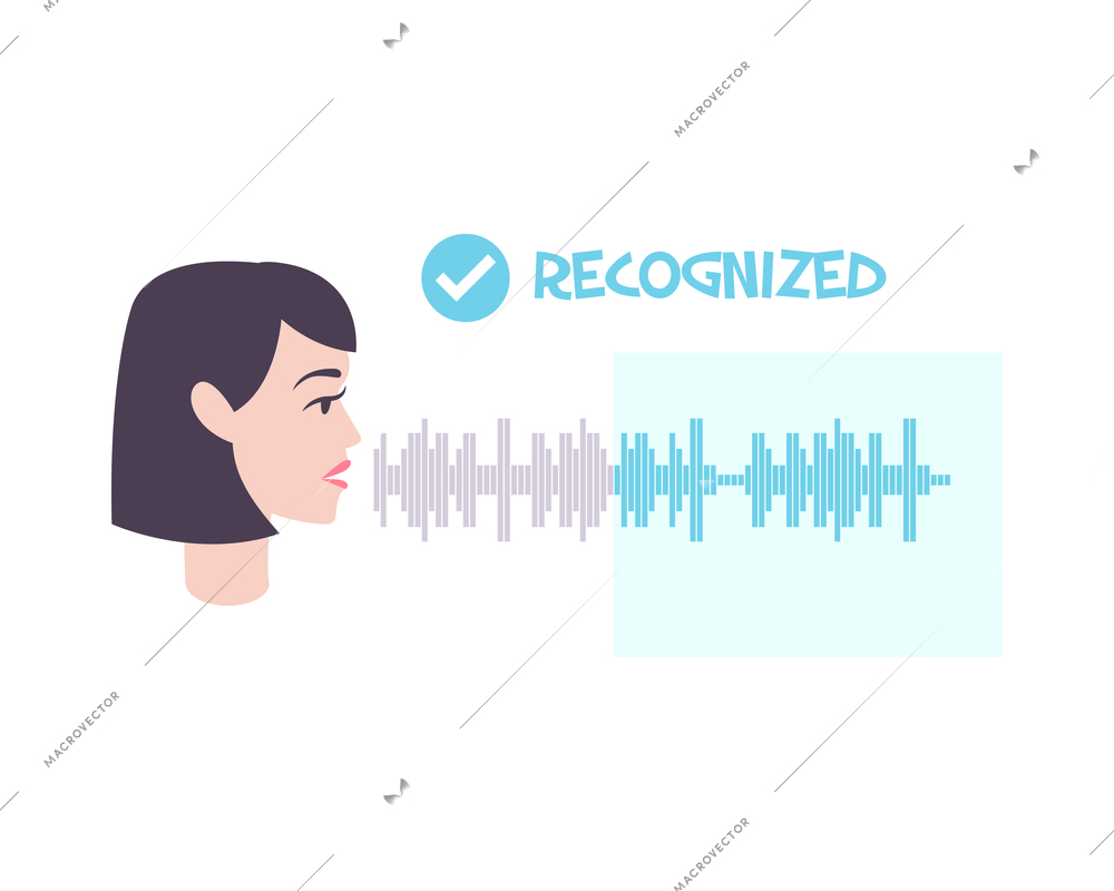 Biometric authentication technology recongition by voice flat concept vector illustration