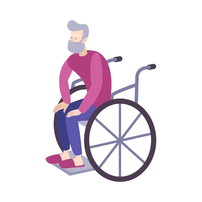 Disabled elderly man in wheelchair flat icon vector illustration