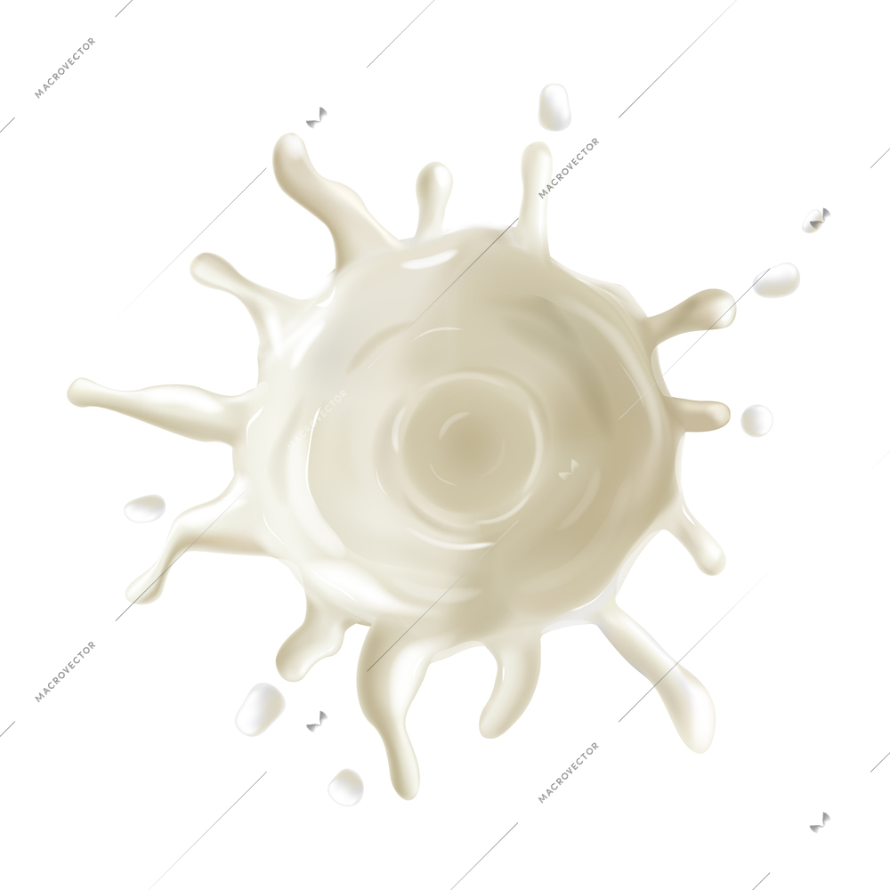 Milk splash and drops top view realistic vector illustration