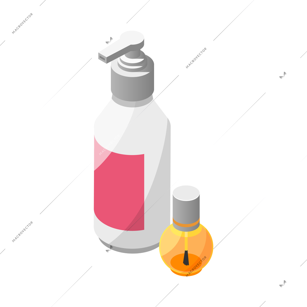 Isometric icon with cosmetic products for manicure and pedicure 3d vector illustration