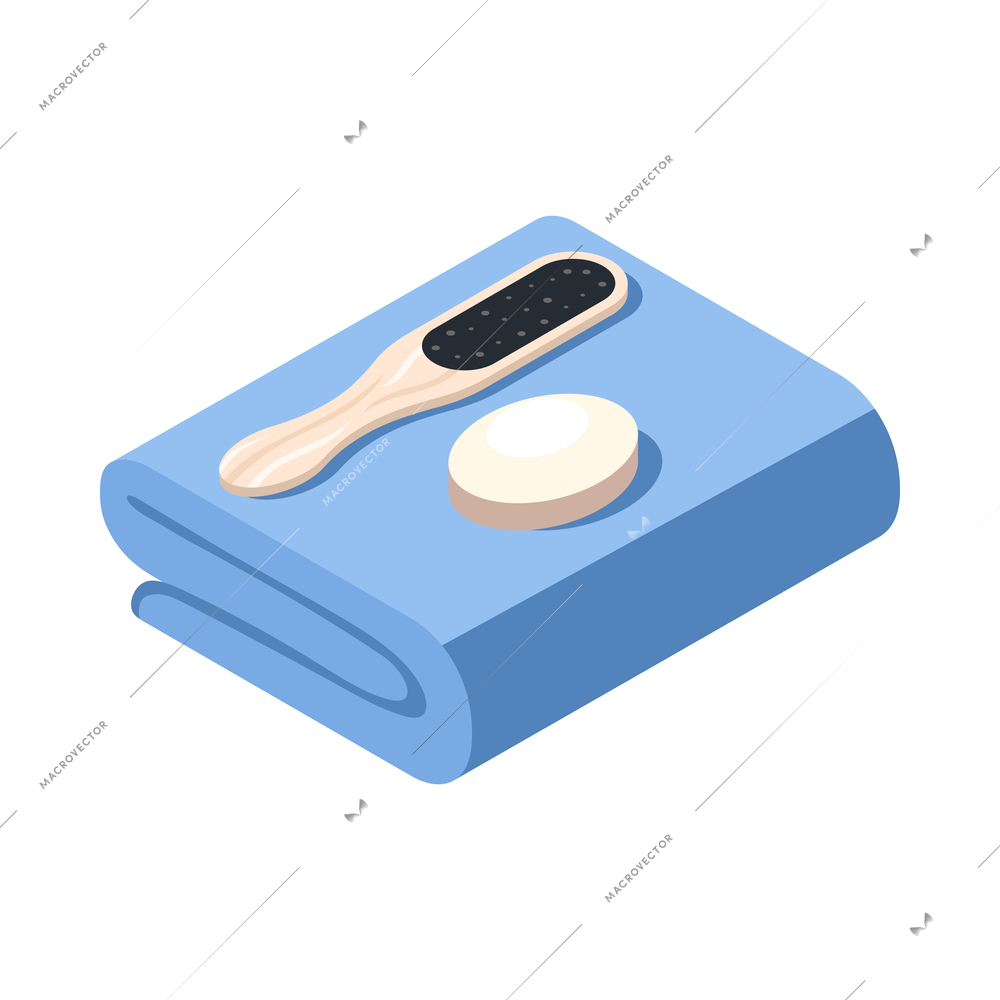 Isometric icon with tools for pedicure and blue towel 3d vector illustration