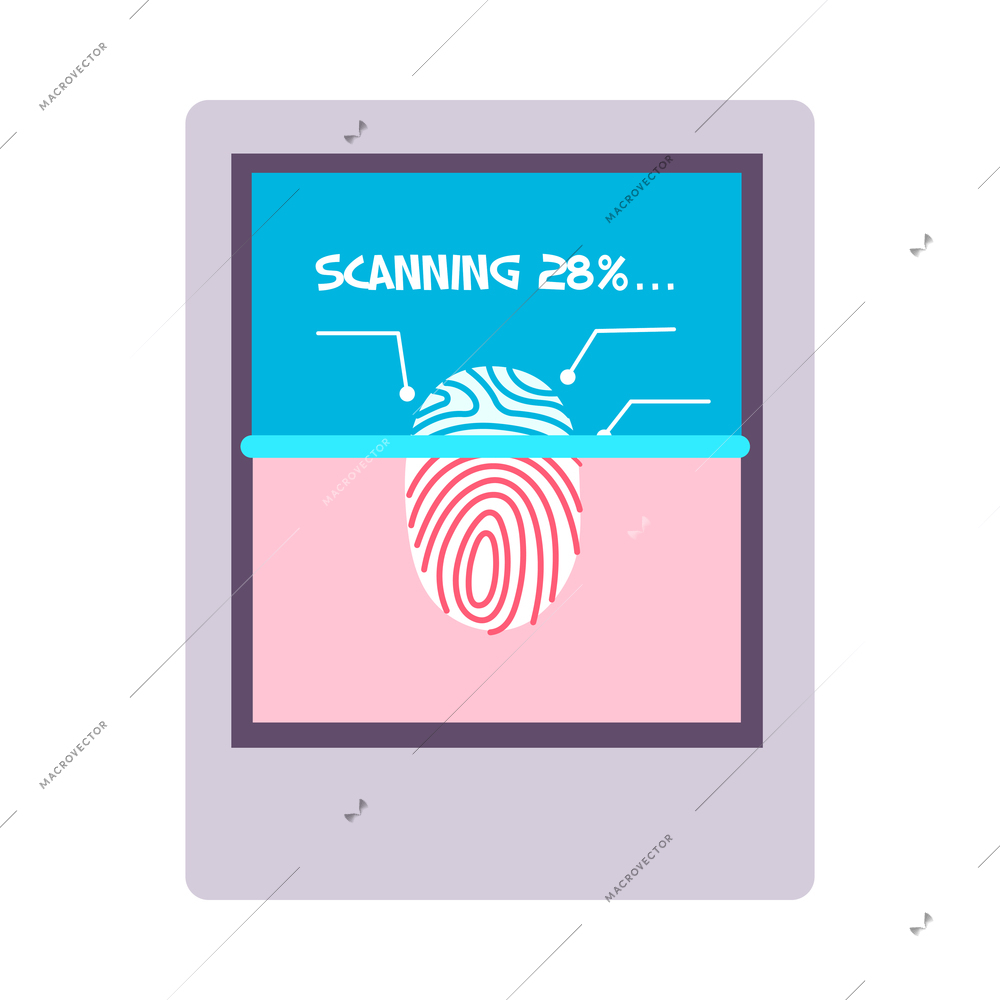 Biometric authentication technology flat icon with electronic device scanning fingerprint vector illustration