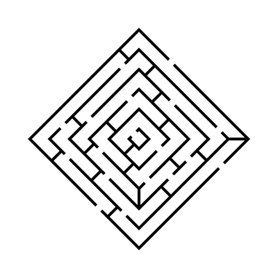 Black color labyrinth game scheme on white background flat vector illustration