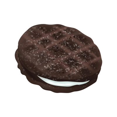 Realistic round chocolate sandwich cookie with cream vector illustration
