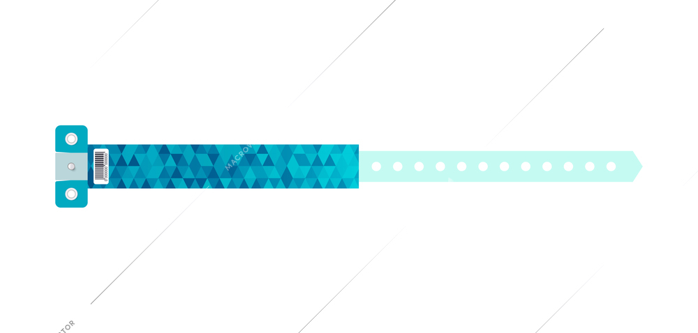 Blue concert club party access wristband on white background realistic vector illustration