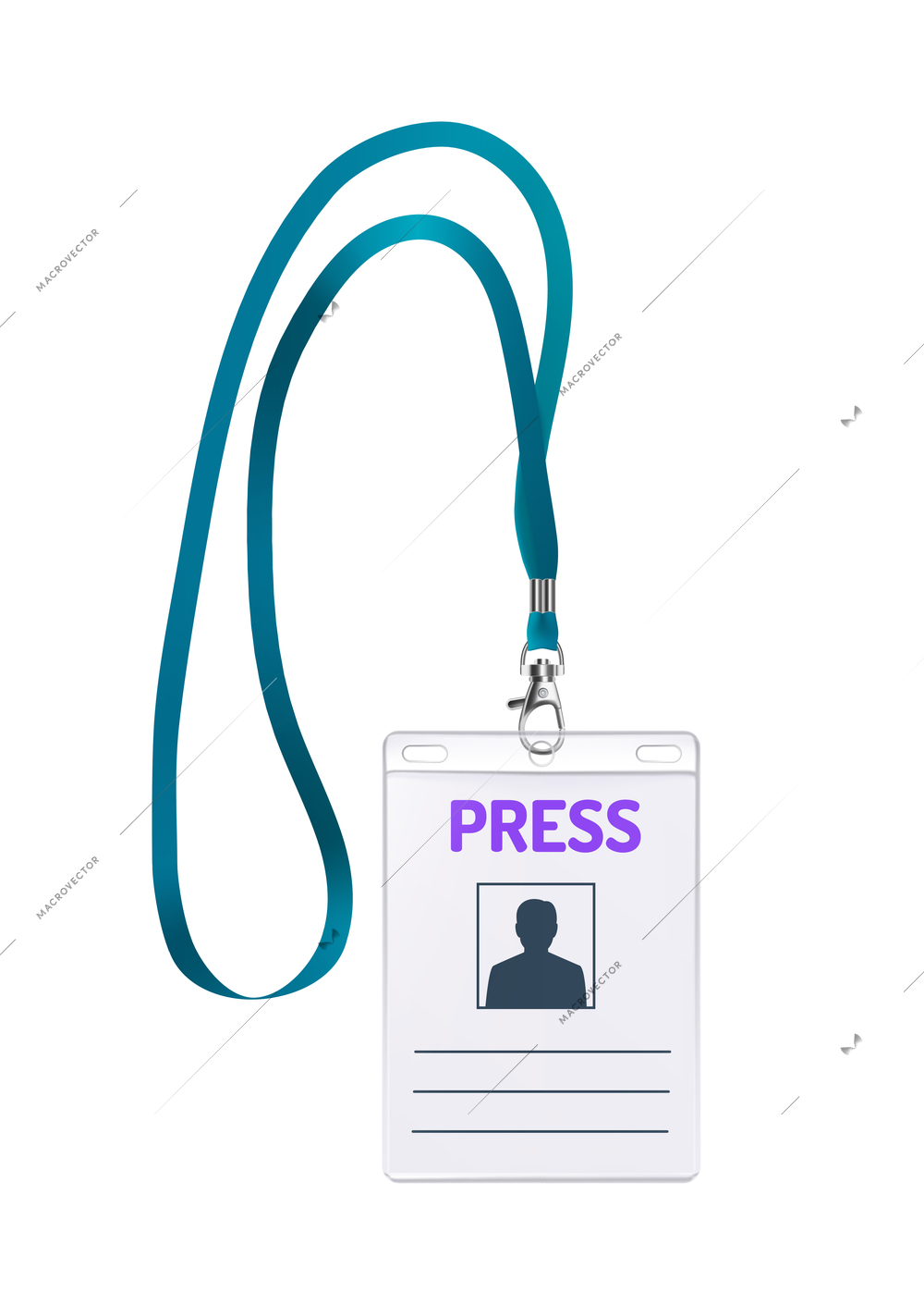 Realistic press id card with blue strap vector illustration