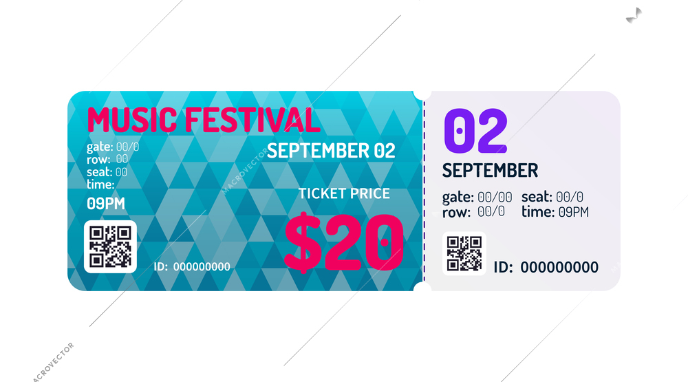 Realistic music festival ticket template on white background vector illustration