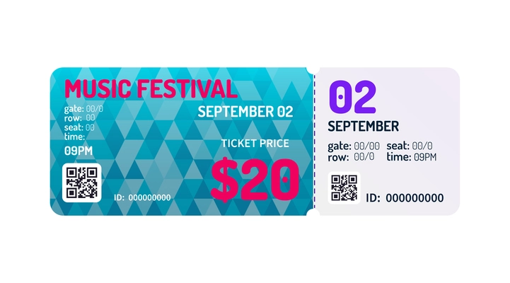 Realistic music festival ticket template on white background vector illustration