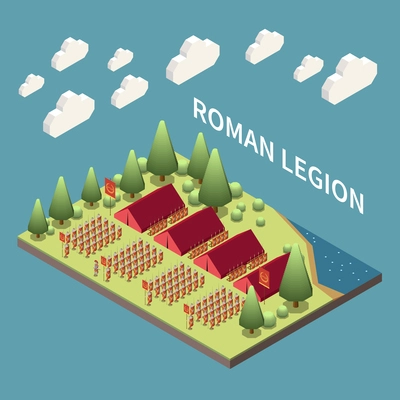 Roman empire concept with military uniform symbols isometric vector illustration