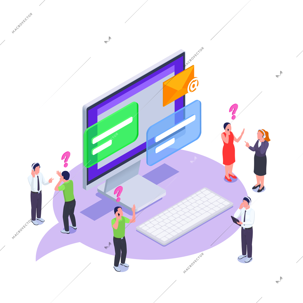 Call center concept with technical support symbols isometric vector illustration