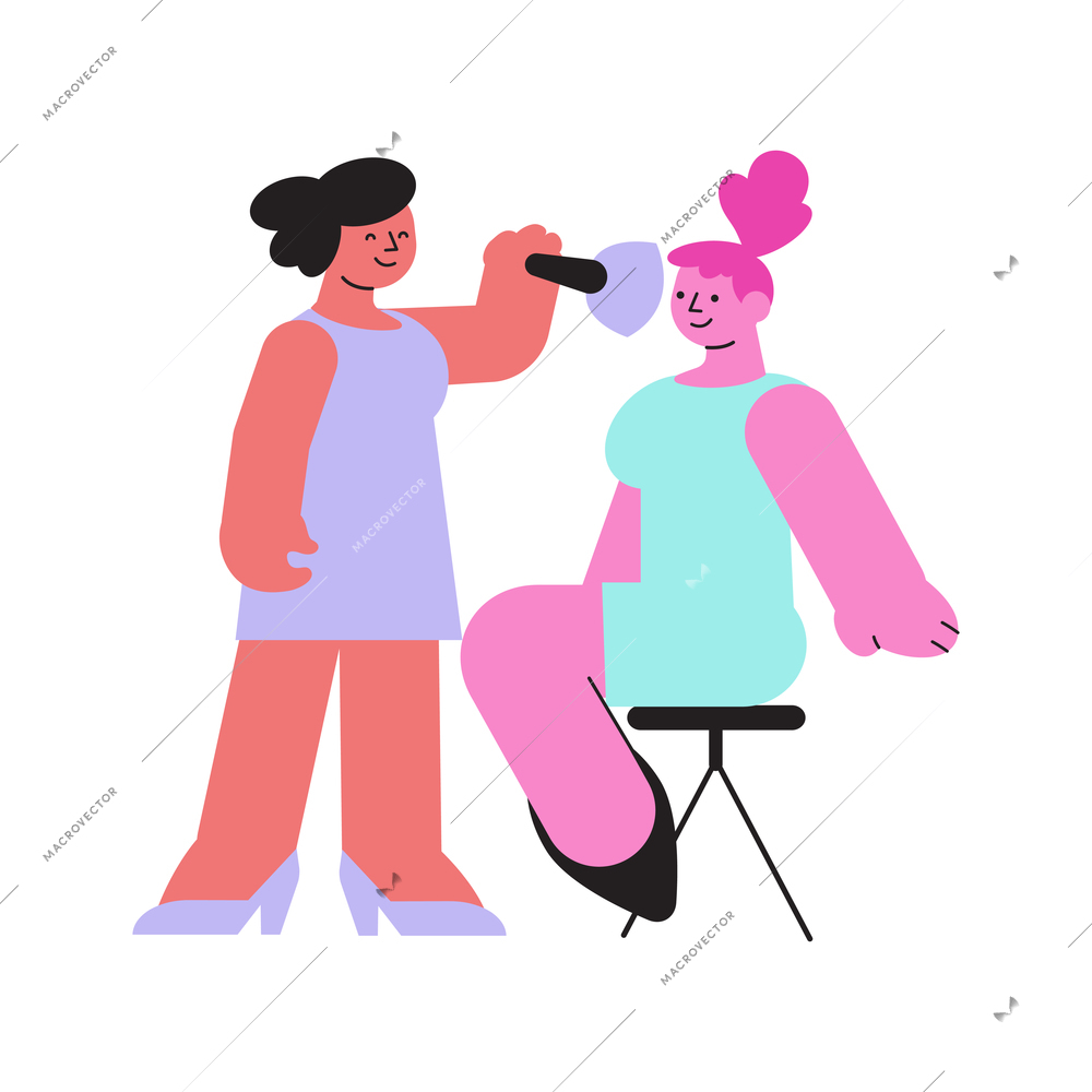 Photo session flat composition with characters of makeup artist applying cosmetics to female models face vector illustration