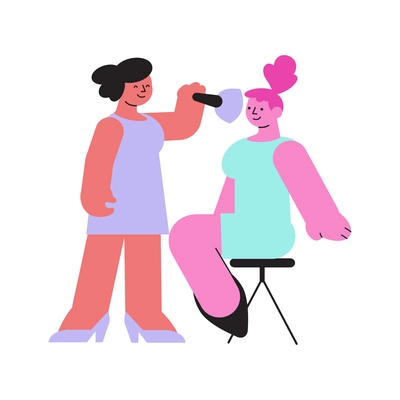 Photo session flat composition with characters of makeup artist applying cosmetics to female models face vector illustration