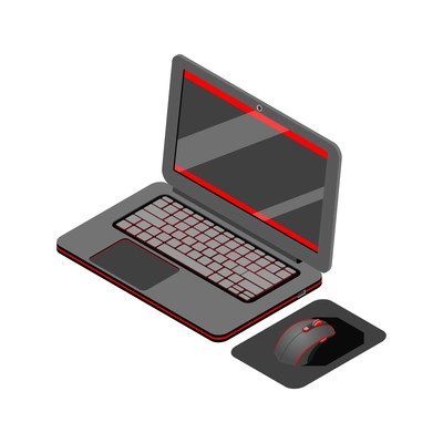 Cybersport isometric composition with isolated image of gaming laptop with mouse vector illustration