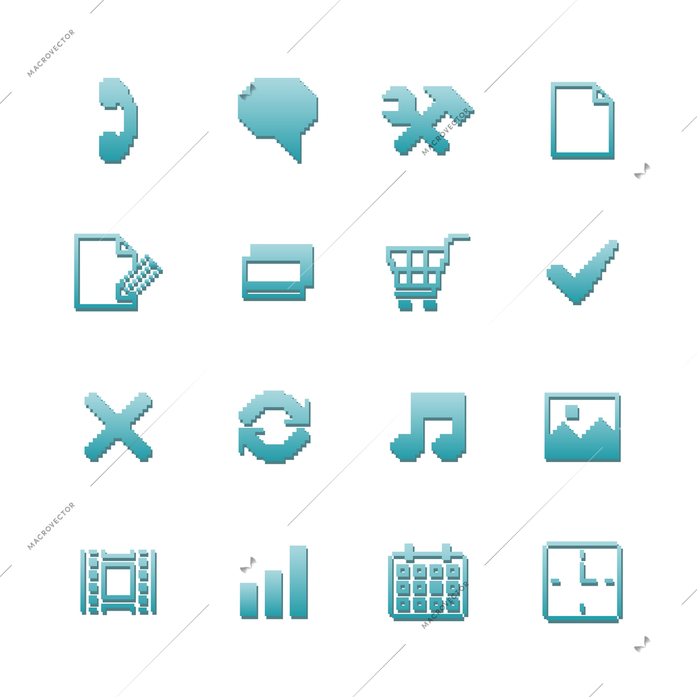 Pixel icons set for navigation of online purchase payment and preferences isolated vector illustration