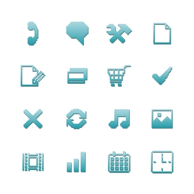 Pixel icons set for navigation of online purchase payment and preferences isolated vector illustration