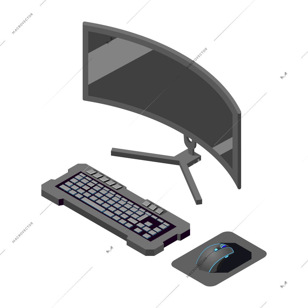 Cybersport isometric composition with isolated image of desktop computer with keyboard and mouse vector illustration
