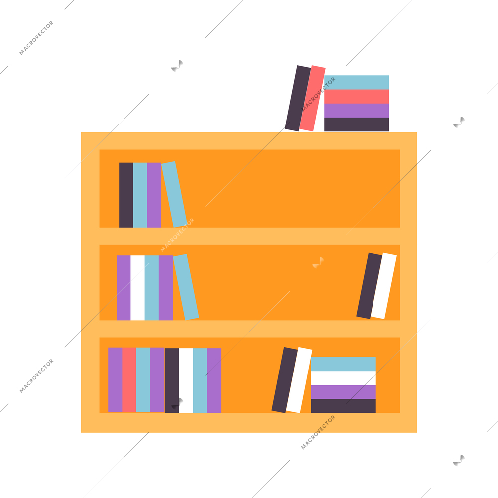Book people composition with isolated image of wooden cabinet with books on shelves vector illustration