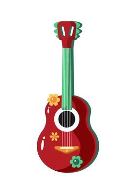 Day of dead as mexican ethnic holiday cartoon composition with isolated image of red acoustic guitar vector illustration