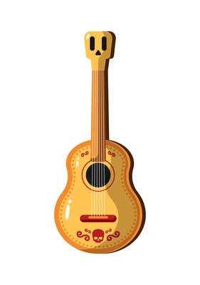 Day of dead as mexican ethnic holiday cartoon composition with isolated image of brown acoustic guitar vector illustration