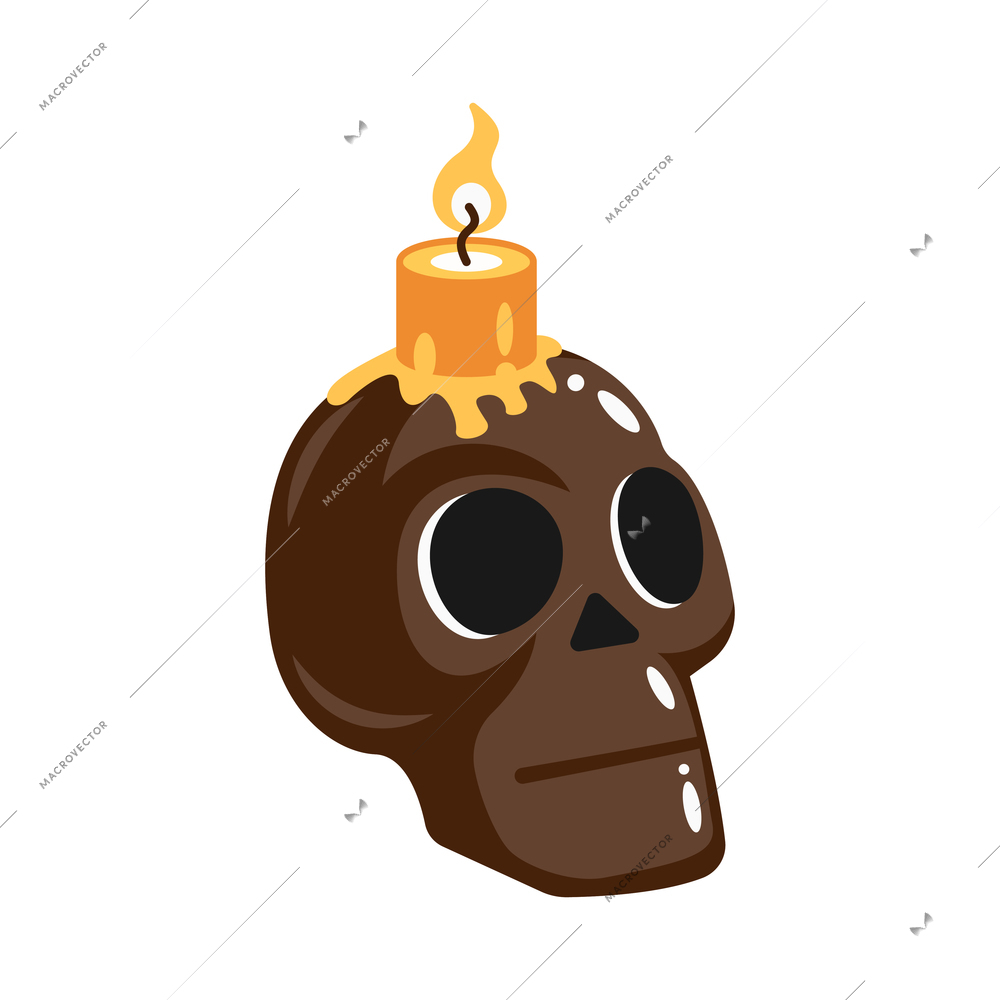 Day of dead as mexican ethnic holiday cartoon composition with isolated image of burning candle attached to human skull vector illustration