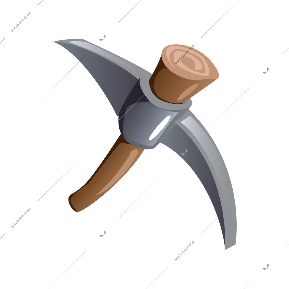 Mining game design composition with isolated image of pick axe vector illustration