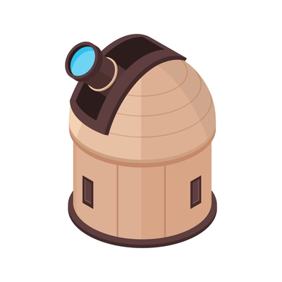 Isometric planetarium composition with isolated image of telescope building vector illustration