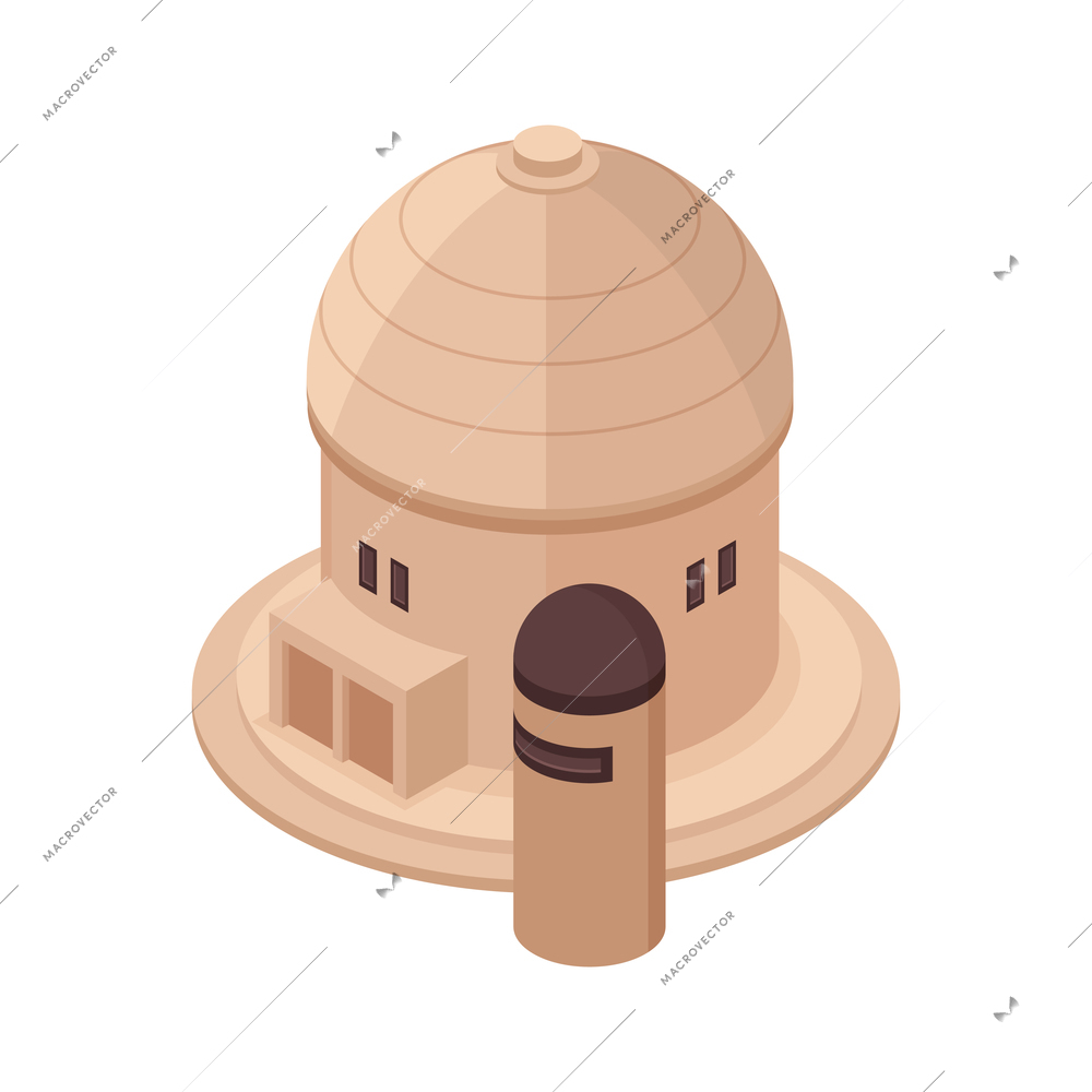 Isometric planetarium composition with isolated image of planetarium building vector illustration